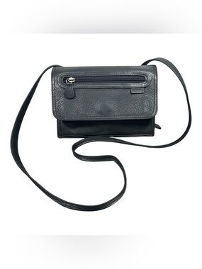 Fossil Black Pebbled Leather Crossbody Organizer Wallet Bag Multi-Pocket Purse
